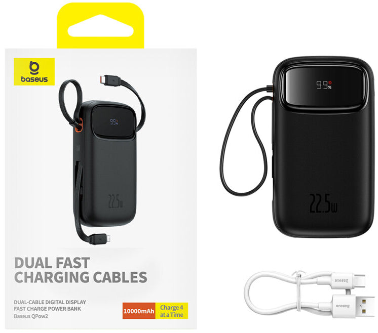 Baseus Qpow2 külső akkumulátor, 10000mAh, 22.5W, QC + PD, 1 x Lightning - 1 x USB-A - 2 x USB-C, Fekete P10055003113-00