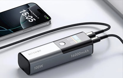 BlitzWolf BW-P23 External Battery, 14000mAh, 100W, QC + PD, 1 x USB-A - 1 x USB-C, Gray
