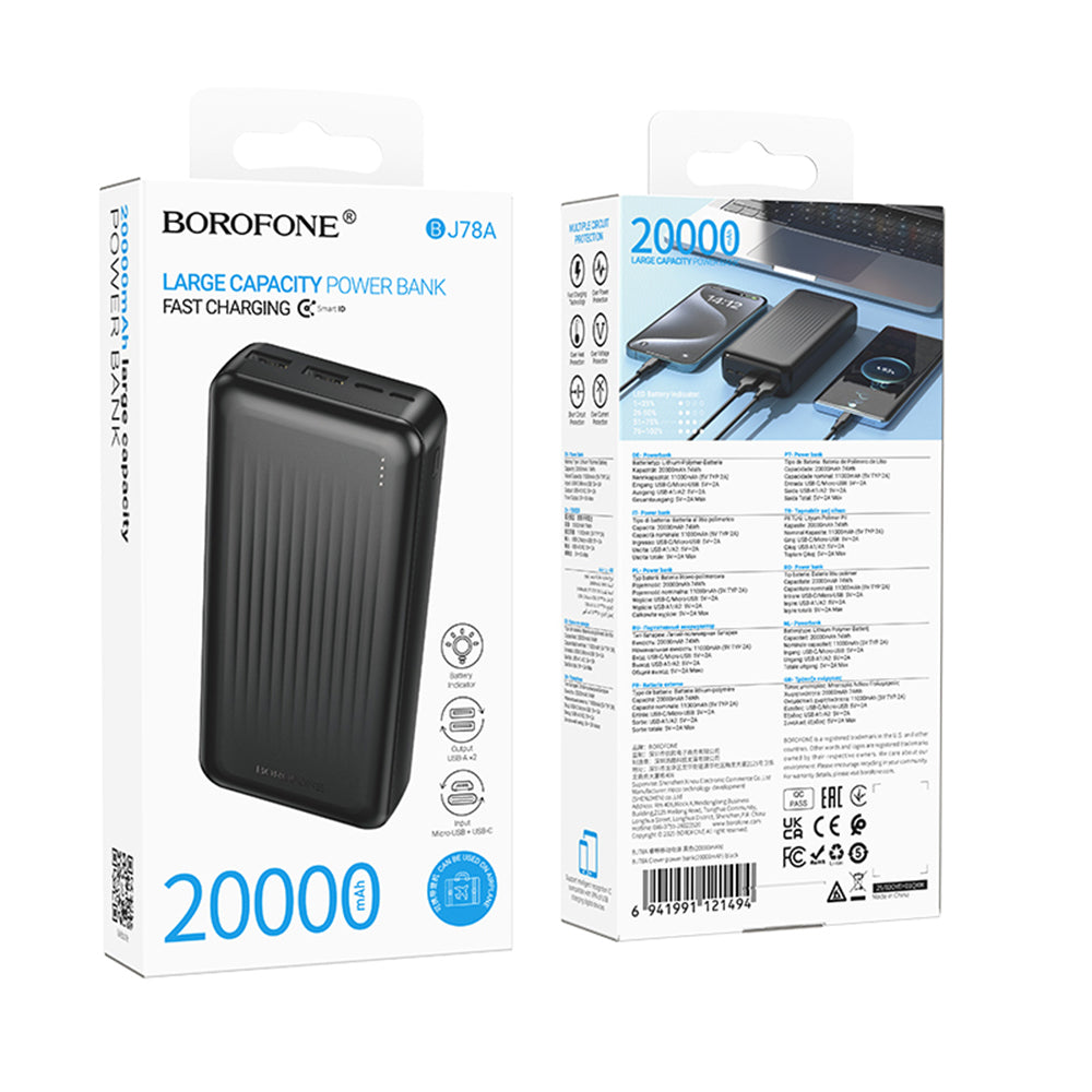 Külső akkumulátor Borofone BJ78A Clever, 20000mAh, 10W, 2 x USB-A, Fekete