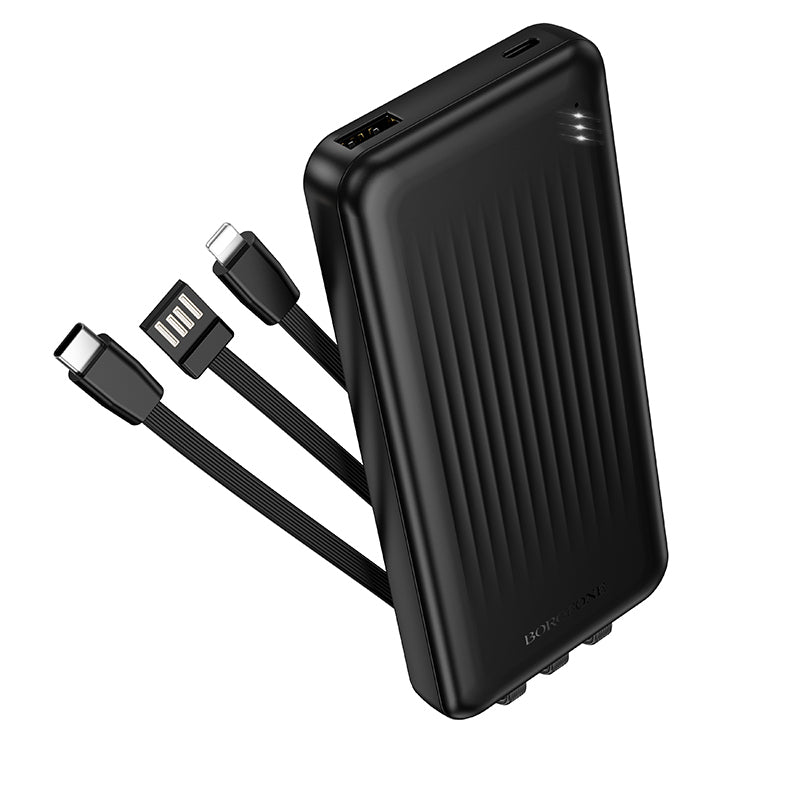 Borofone BJ79 Clever External Battery, 10000mAh, 10W, 1 x Lightning - 1 x USB-A - 1 x USB-C, Black
