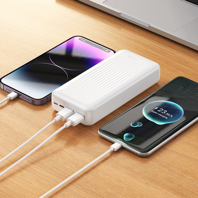 Külső akkumulátor Borofone BJ80A Clever, 20000mAh, 22.5W, QC + PD, 1 x USB-C - 2 x USB-A, Fehér