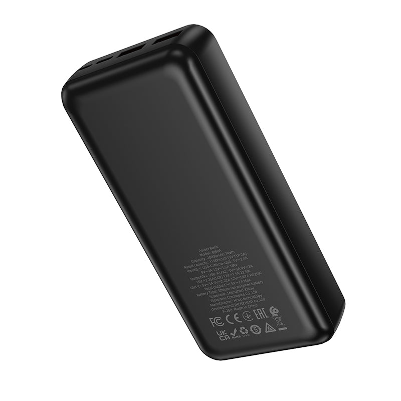 Külső akkumulátor Borofone BJ80A Clever, 20000mAh, 22.5W, QC + PD, 1 x USB-C - 2 x USB-A, Fekete