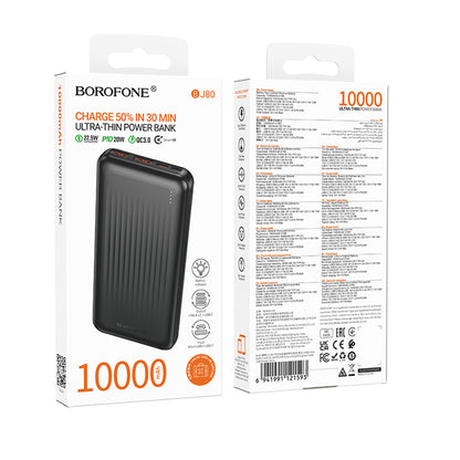 Külső akkumulátor Borofone BJ80A Clever, 10000mAh, 22.5W, QC + PD, 1 x USB-C - 2 x USB-A, Fekete