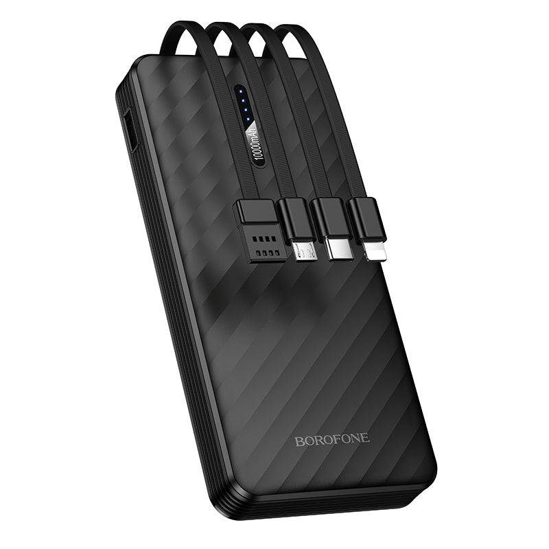 Borofone BJ84 Smooth külső akkumulátor, 10000mAh, 10W, 1 x Lightning - 1 x microUSB - 1 x USB-A - 1 x USB-C, Fekete