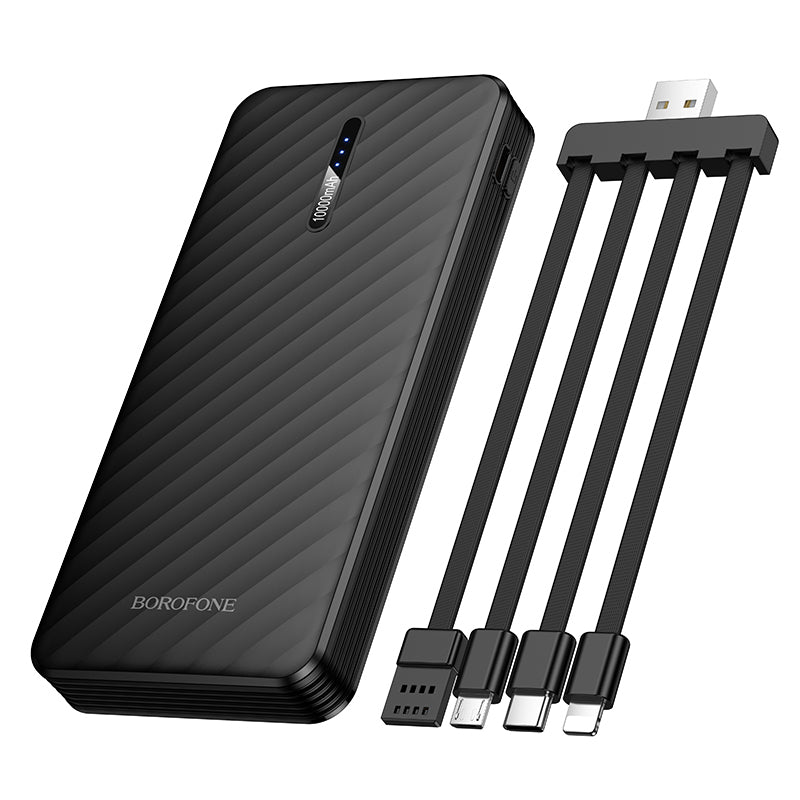 Borofone BJ84 Smooth külső akkumulátor, 10000mAh, 10W, 1 x Lightning - 1 x microUSB - 1 x USB-A - 1 x USB-C, Fekete