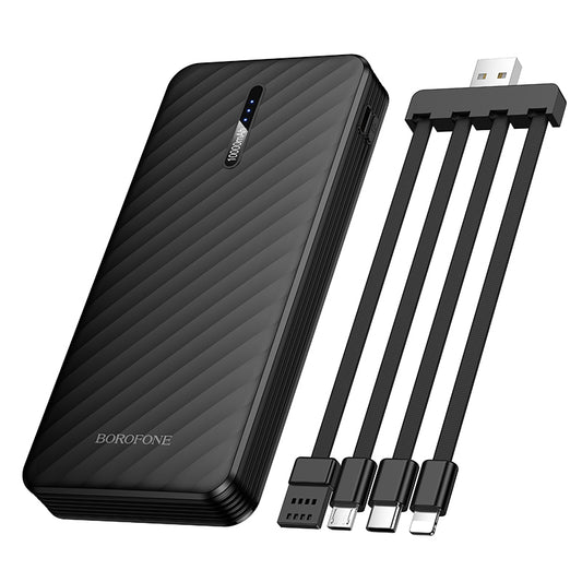 Borofone BJ84 Smooth külső akkumulátor, 10000mAh, 10W, 1 x Lightning - 1 x microUSB - 1 x USB-A - 1 x USB-C, Fekete