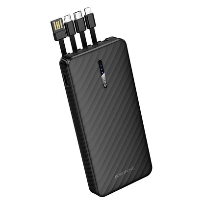 Borofone BJ84 Smooth külső akkumulátor, 10000mAh, 10W, 1 x Lightning - 1 x microUSB - 1 x USB-A - 1 x USB-C, Fekete