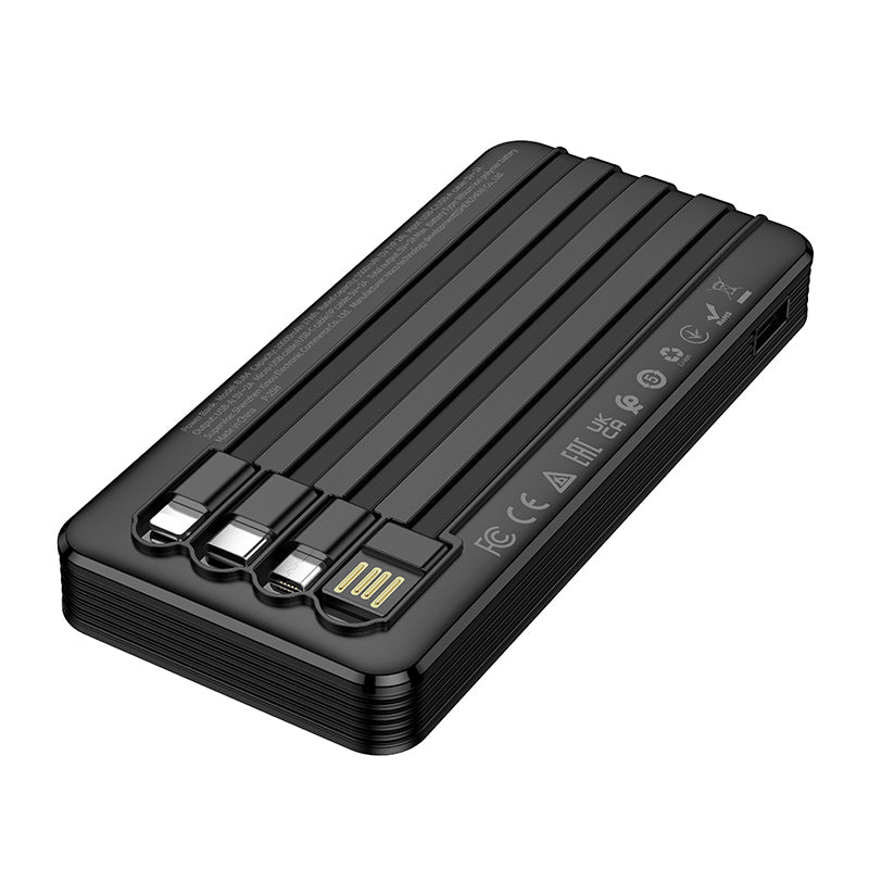 Borofone BJ84 Smooth külső akkumulátor, 10000mAh, 10W, 1 x Lightning - 1 x microUSB - 1 x USB-A - 1 x USB-C, Fekete