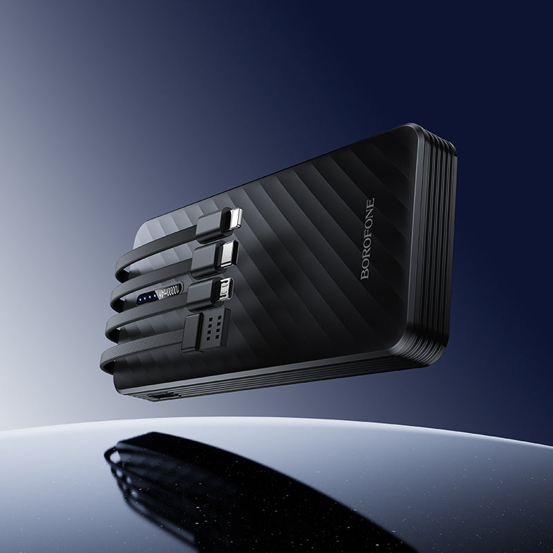Borofone BJ84 Smooth külső akkumulátor, 10000mAh, 10W, 1 x Lightning - 1 x microUSB - 1 x USB-A - 1 x USB-C, Fekete