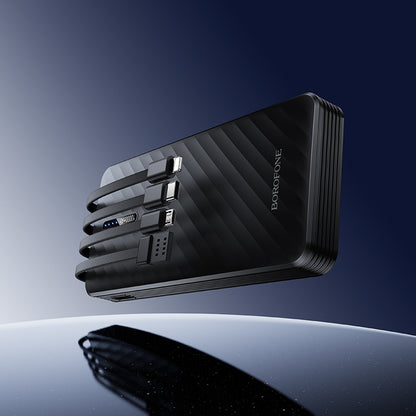 Borofone BJ84 Smooth külső akkumulátor, 10000mAh, 10W, 1 x Lightning - 1 x microUSB - 1 x USB-A - 1 x USB-C, Fekete