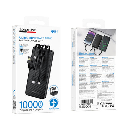 Borofone BJ84 Smooth külső akkumulátor, 10000mAh, 10W, 1 x Lightning - 1 x microUSB - 1 x USB-A - 1 x USB-C, Fekete