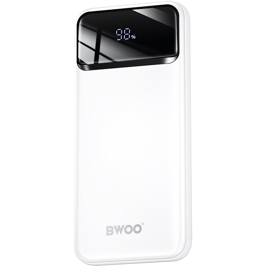 BWOO BO-P34 külső akkumulátor, 10000mAh, 22,5W, QC + PD, 1 x USB-C - 2 x USB-A, Fehér
