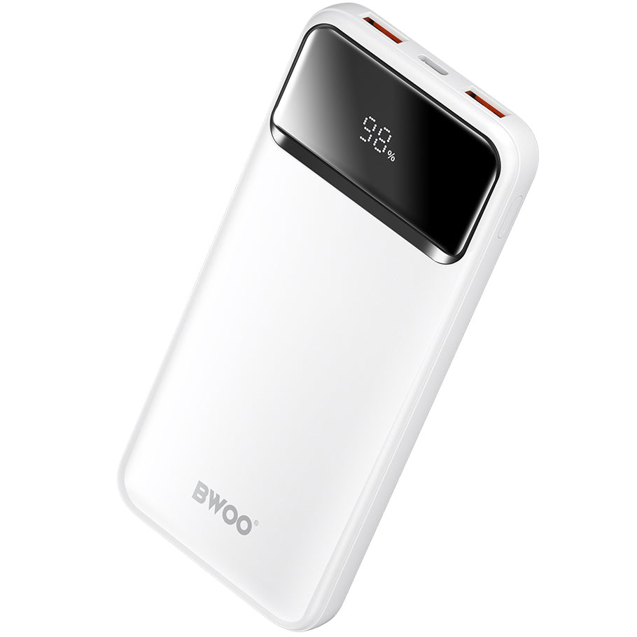 BWOO BO-P34 külső akkumulátor, 10000mAh, 22,5W, QC + PD, 1 x USB-C - 2 x USB-A, Fehér