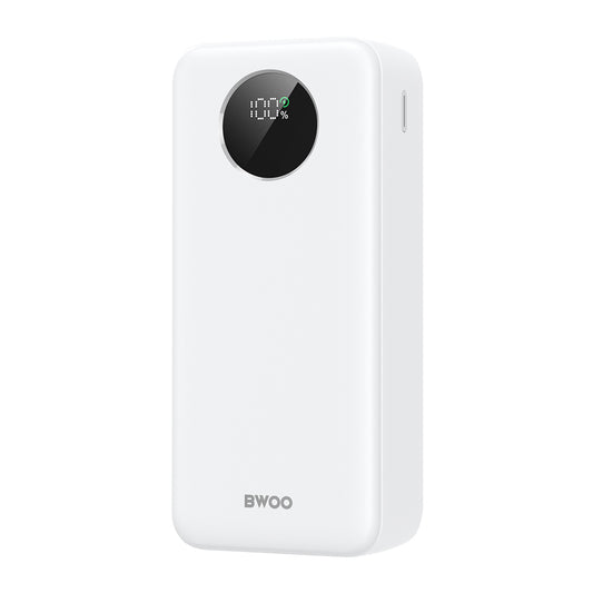 Külső akkumulátor BWOO BO-P64, 30000mAh, 22.5W, QC + PD, 1 x USB-C - 2 x USB-A, Fehér