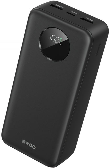 Külső akkumulátor BWOO BO-P64, 30000mAh, 22.5W, QC + PD, 1 x USB-C - 2 x USB-A, Fekete