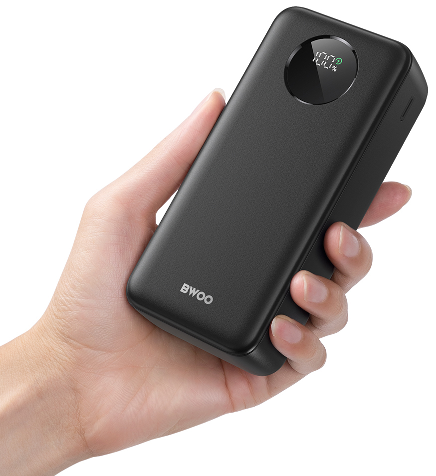 Külső akkumulátor BWOO BO-P64, 30000mAh, 22.5W, QC + PD, 1 x USB-C - 2 x USB-A, Fekete