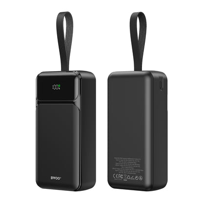 Külső akkumulátor BWOO BO-P66, 30000mAh, 65W, QC + PD, 1 x USB-C - 2 x USB-A, Fekete
