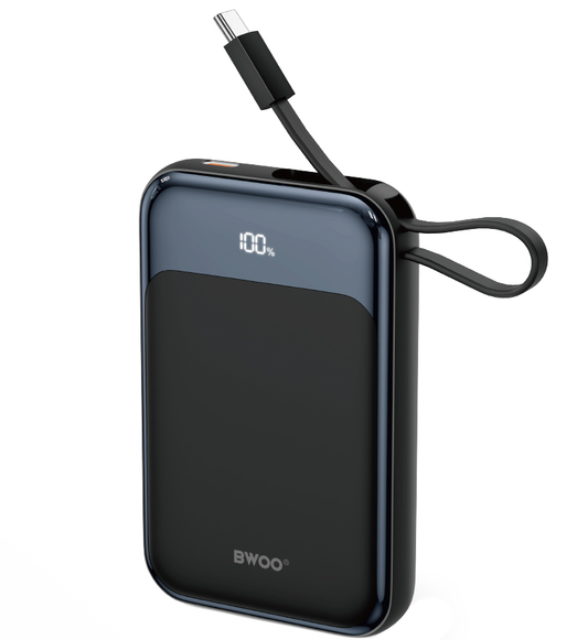 BWOO BO-P80 vezeték nélküli külső akkumulátor, 10000mAh, 22,5W, PD + FQI, 1 x QI - 2 x USB-C, fekete
