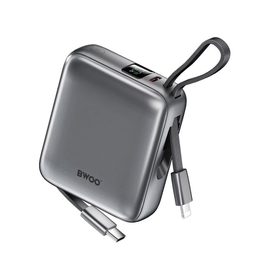 Külső akkumulátor BWOO BO-P74, 10000mAh, 22.5W, PD, 1 x Lightning - 2 x USB-C, Fekete