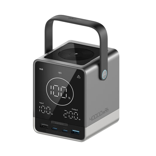 Cuktech Külső Akkumulátor, 40000mAh, 300W, QC + PD + FQI, 1 x QI - 2 x USB-A - 2 x USB-C, Fekete