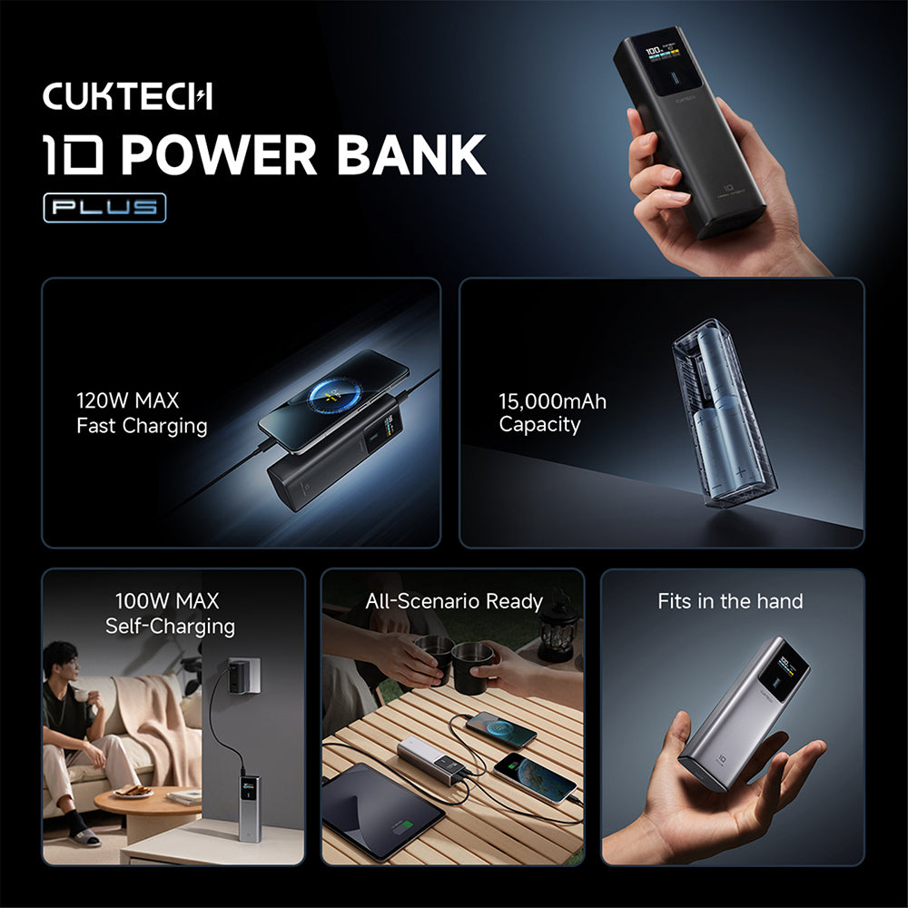 Cuktech PB150P külső akkumulátor, 15000mAh, 120W, QC + PD, 1 x USB-A - 2 x USB-C, Szürke CKPB150POSGR