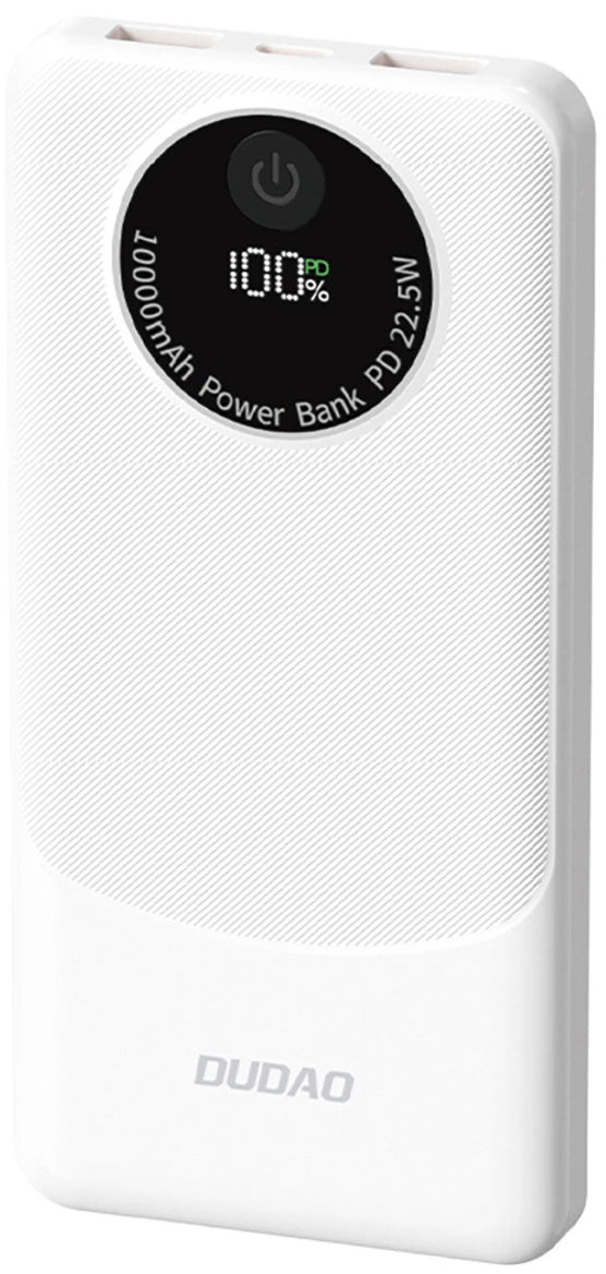 Dudao K12 külső akkumulátor, 10000mAh, 22.5W, QC + PD, 1 x USB-C - 2 x USB-A, Fehér