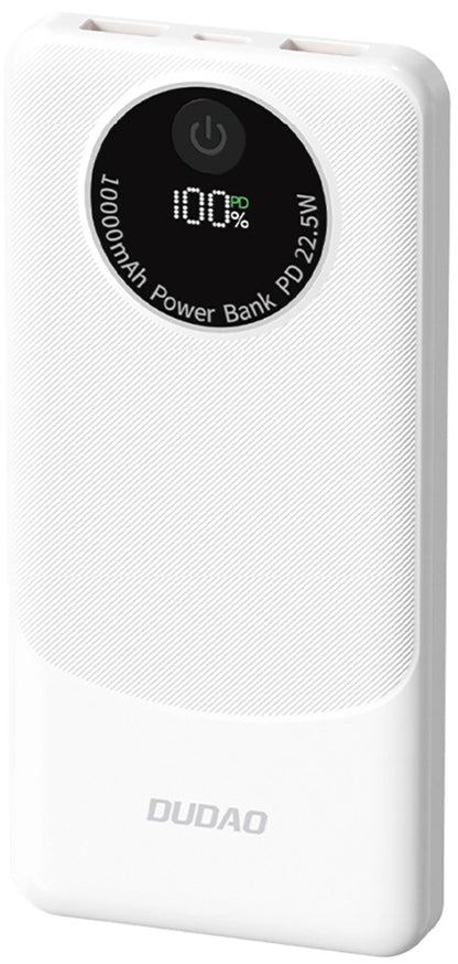 Dudao K12 külső akkumulátor, 10000mAh, 22.5W, QC + PD, 1 x USB-C - 2 x USB-A, Fehér