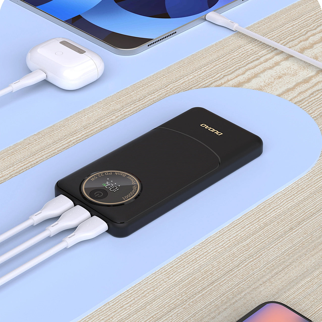 Dudao K12 külső akkumulátor, 10000mAh, 22.5W, QC + PD, 1 x USB-C - 2 x USB-A, Fehér