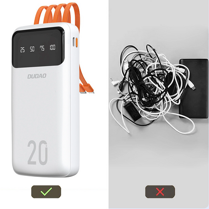 Dudao K6Pro+ külső akkumulátor, 20000mAh, 10W, 1 x Lightning - 1 x microUSB - 1 x USB-A - 1 x USB-C, Fehér
