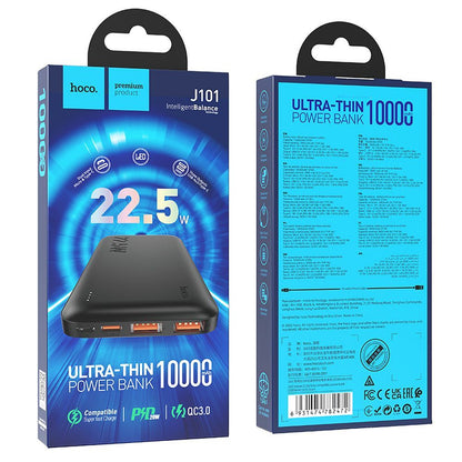 HOCO J101 külső akkumulátor, 10000mAh, 22.5W, QC + PD, 1 x USB-C - 2 x USB-A, Fekete