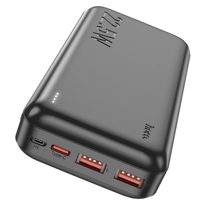 HOCO J101A külső akkumulátor, 20000mAh, 22,5W, QC + PD, 1 x USB-C - 2 x USB-A, Fekete