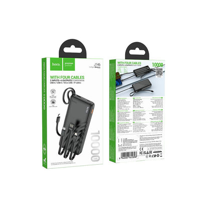 HOCO J146 külső akkumulátor, 10000mAh, 10W, 1 x Lightning - 1 x microUSB - 1 x USB-A - 1 x USB-C, Fekete