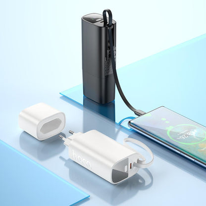 HOCO J148 2 az 1-ben külső akkumulátor, 5000 mAh, 20 W, PD, 2 × USB-C, fekete