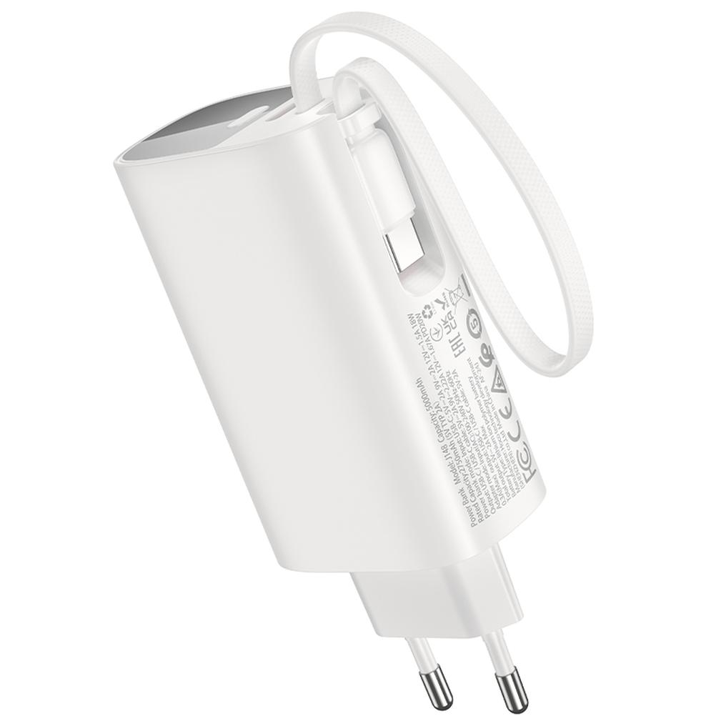 HOCO J148 2 az 1-ben külső akkumulátor, 5000 mAh, 20 W, PD, 2 × USB-C, fehér