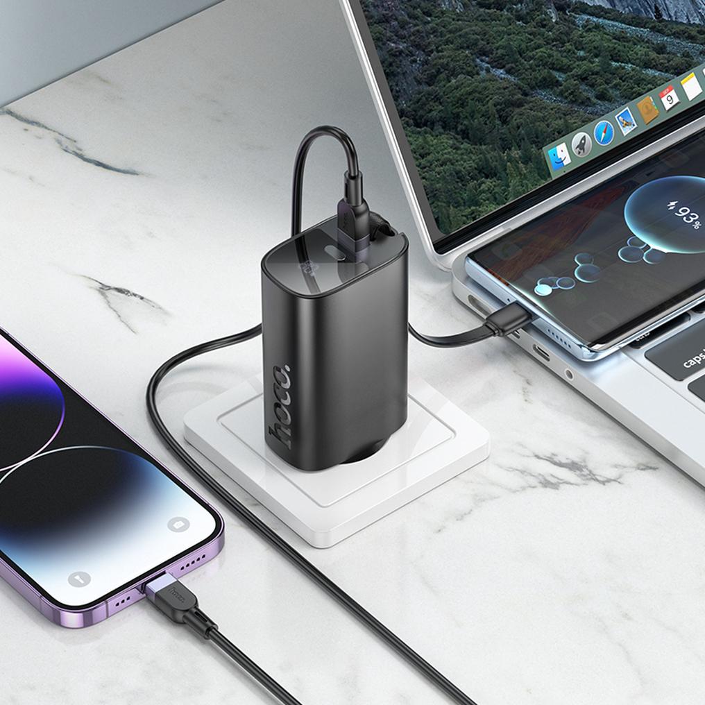 HOCO J148 2 az 1-ben külső akkumulátor, 5000 mAh, 20 W, PD, 2 × USB-C, fekete