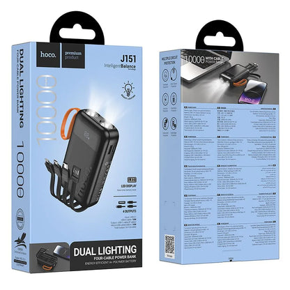 HOCO J151 külső akkumulátor, 10000mAh, 10W, 1 x Lightning - 1 x microUSB - 1 x USB-A - 1 x USB-C, fekete
