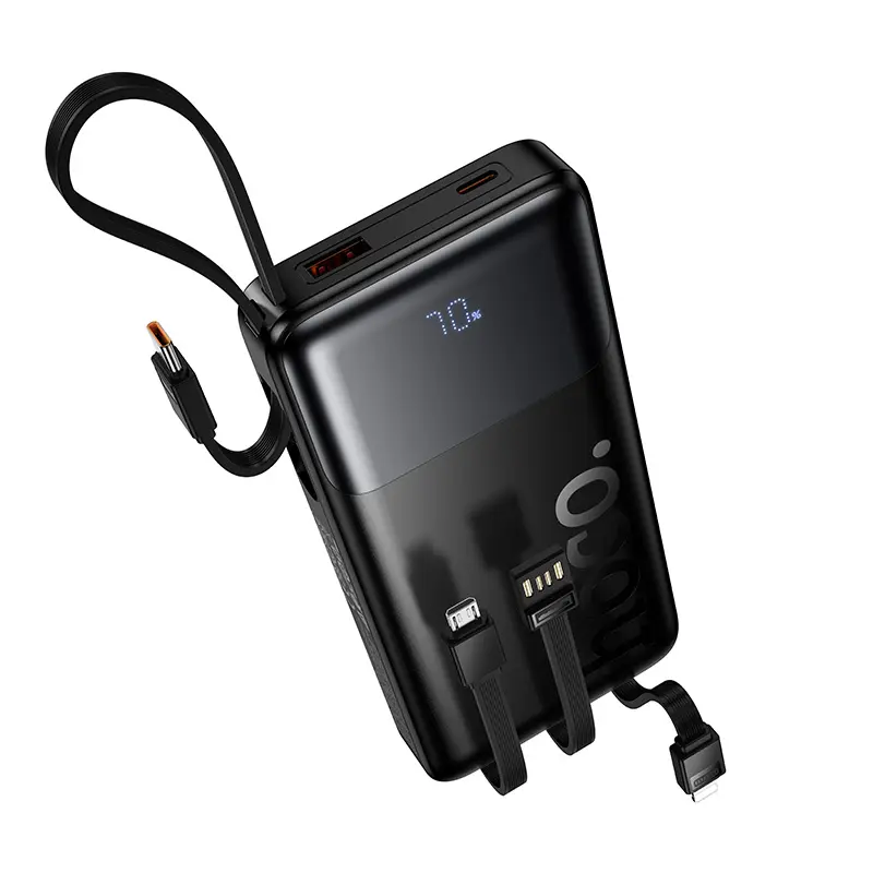 HOCO J156 Founder külső akkumulátor, 10000mAh, 22,5W, QC + PD, 1 x Lightning - 1 x microUSB - 1 x USB-A - 2 x USB-C, Fekete