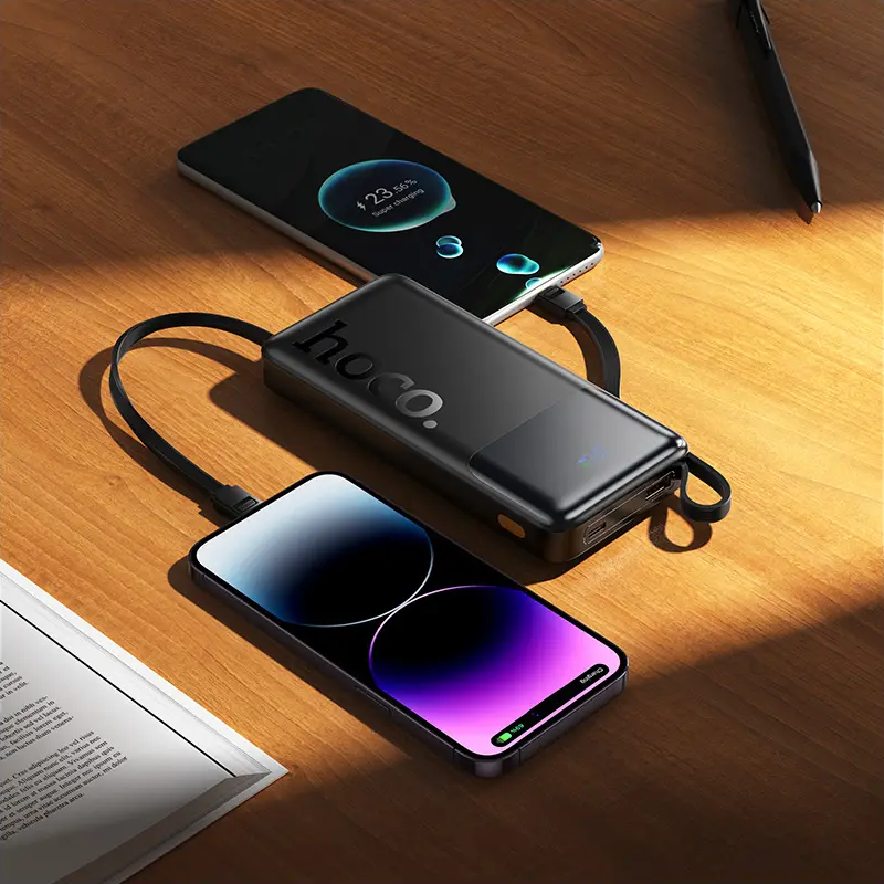 HOCO J156 Founder külső akkumulátor, 10000mAh, 22,5W, QC + PD, 1 x Lightning - 1 x microUSB - 1 x USB-A - 2 x USB-C, Fekete