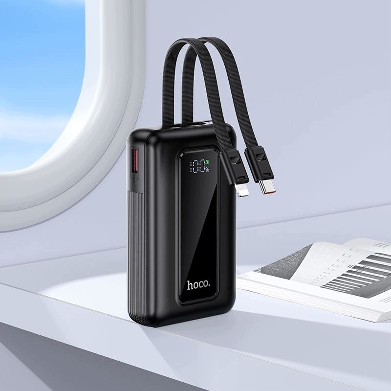HOCO J162 külső akkumulátor, 10000mAh, 22,5W, QC + PD, 1 x Lightning - 1 x USB-A - 2 x USB-C, Fekete