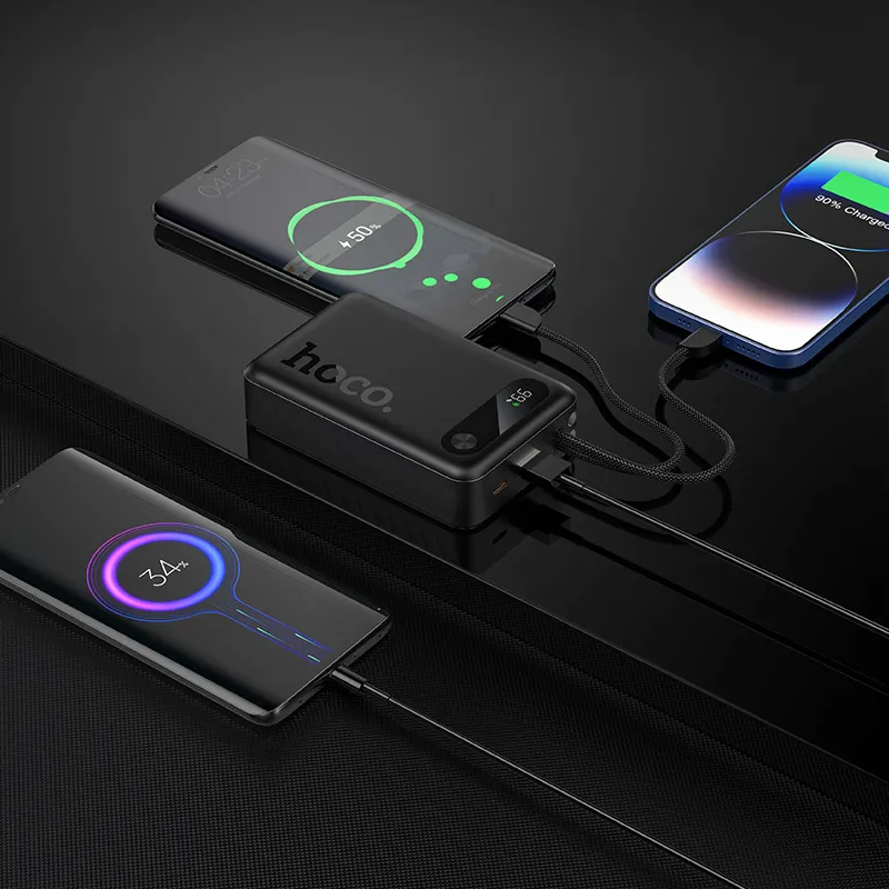 HOCO J171A külső akkumulátor, 20000mAh, 22,5W, QC + PD, 1 x Lightning - 1 x USB-A - 2 x USB-C, Fekete