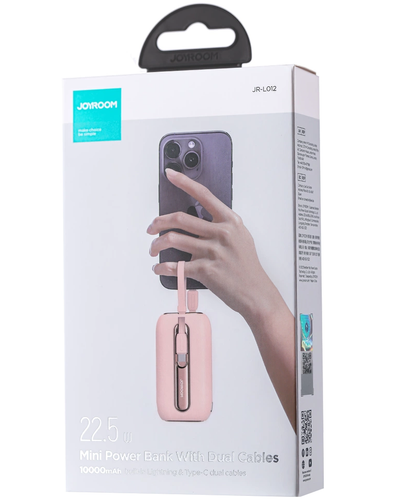 Joyroom Colorful Series JR-L012 külső akkumulátor, 10000mAh, 22.5W, QC + PD, 1 x Lightning - 2 x USB-C, Rózsaszín