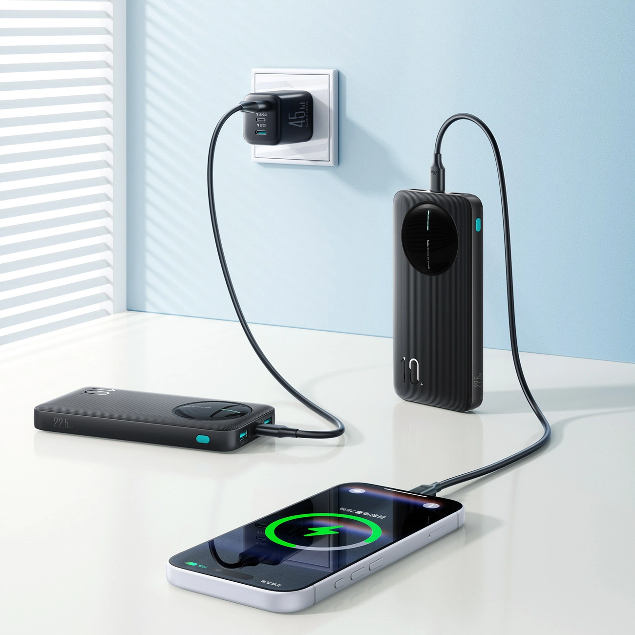 Joyroom JR-PBF12 Pro külső akkumulátor, 10000mAh, 22,5W, QC + PD, 1 x USB-C - 2 x USB-A, Fekete