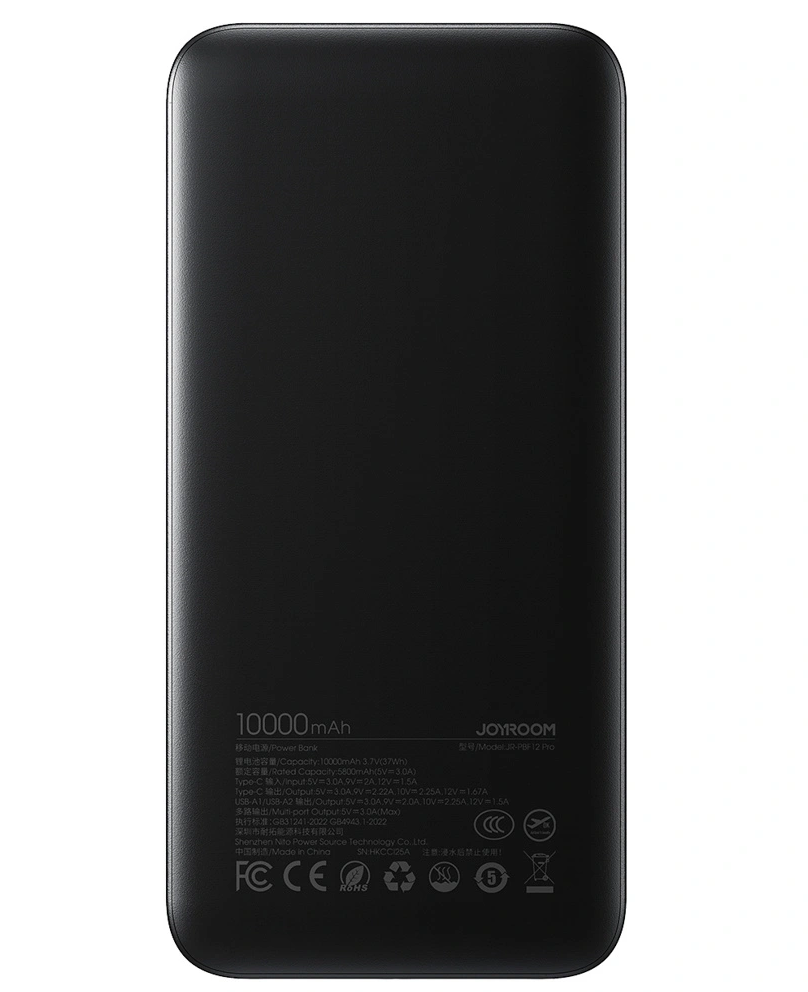 Joyroom JR-PBF12 Pro külső akkumulátor, 10000mAh, 22,5W, QC + PD, 1 x USB-C - 2 x USB-A, Fekete