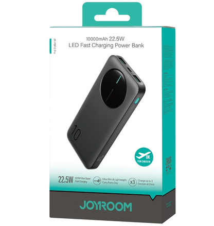 Joyroom JR-PBF12 Pro külső akkumulátor, 10000mAh, 22,5W, QC + PD, 1 x USB-C - 2 x USB-A, Fekete