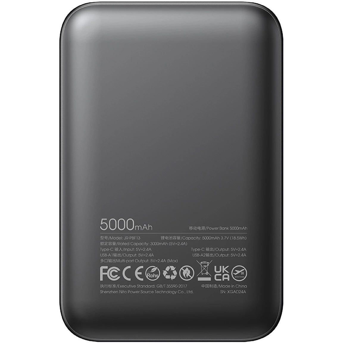 Joyroom JR-PBF13 külső akkumulátor, 5000mAh, 12W, 1 x USB-C - 2 x USB-A, Fekete