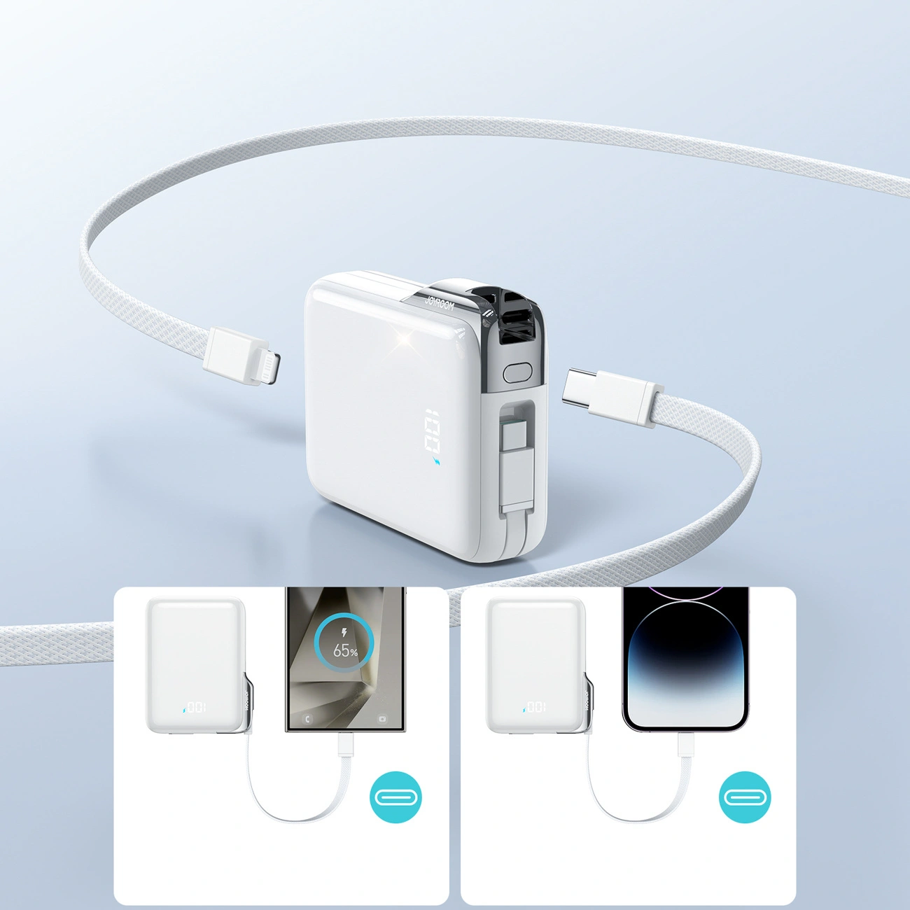 Joyroom JR-PBF27 Pro külső akkumulátor, 10000mAh, 30W, QC + PD, 1 x Lightning - 2 x USB-C, Fehér
