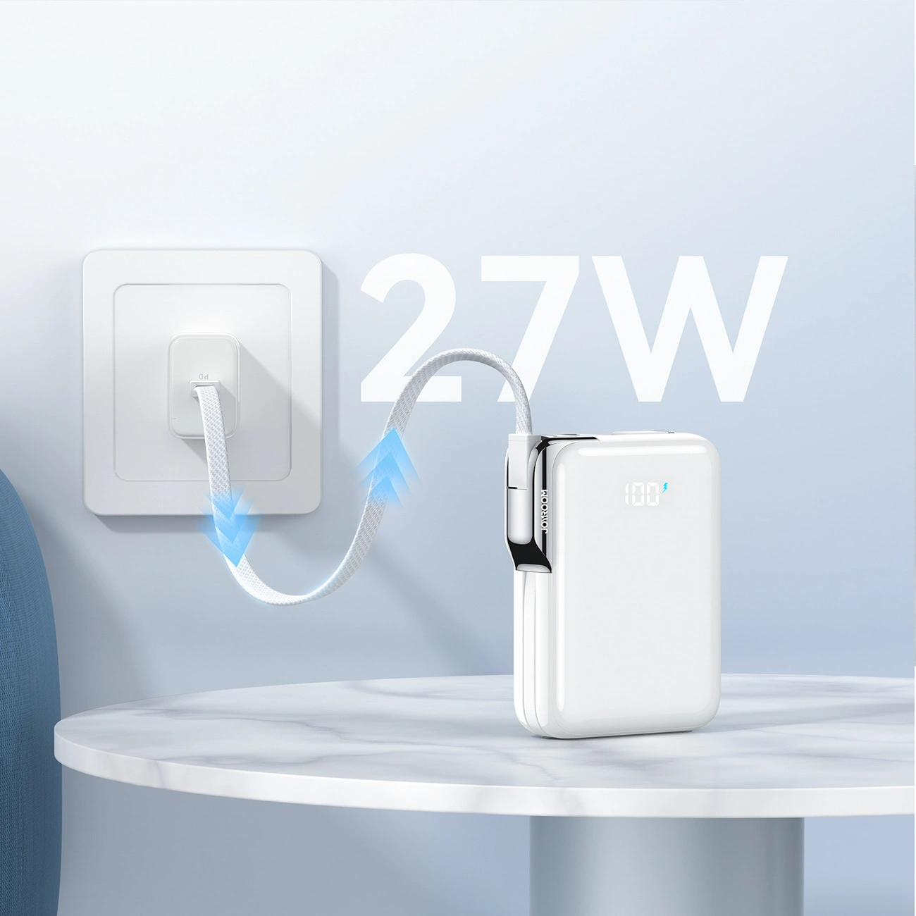 Joyroom JR-PBF27 Pro külső akkumulátor, 10000mAh, 30W, QC + PD, 1 x Lightning - 2 x USB-C, Fehér