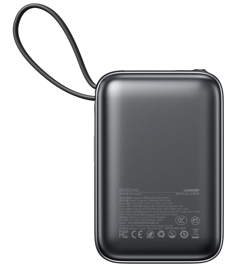Joyroom JR-PBF29 külső akkumulátor, 20000mAh, 22.5W, QC + PD, 1 x Lightning - 2 x USB-C, Fekete