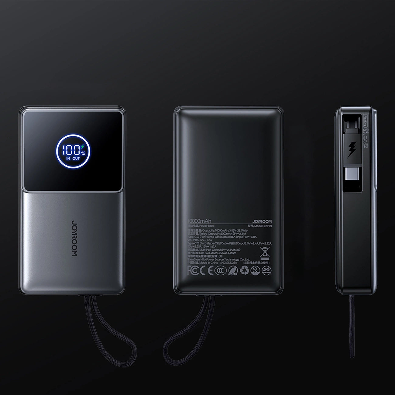 Joyroom JR-PR1 külső akkumulátor, 10000mAh, 22.5W, PD, 2 x USB-C, Szürke