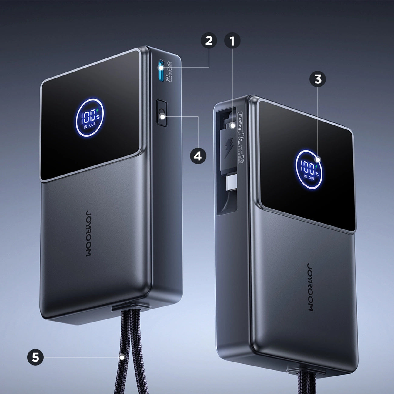 Joyroom JR-PR1 külső akkumulátor, 10000mAh, 22.5W, PD, 2 x USB-C, Szürke